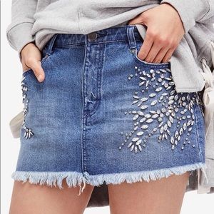 Free People Shine Bright Embellished Denim Skirt